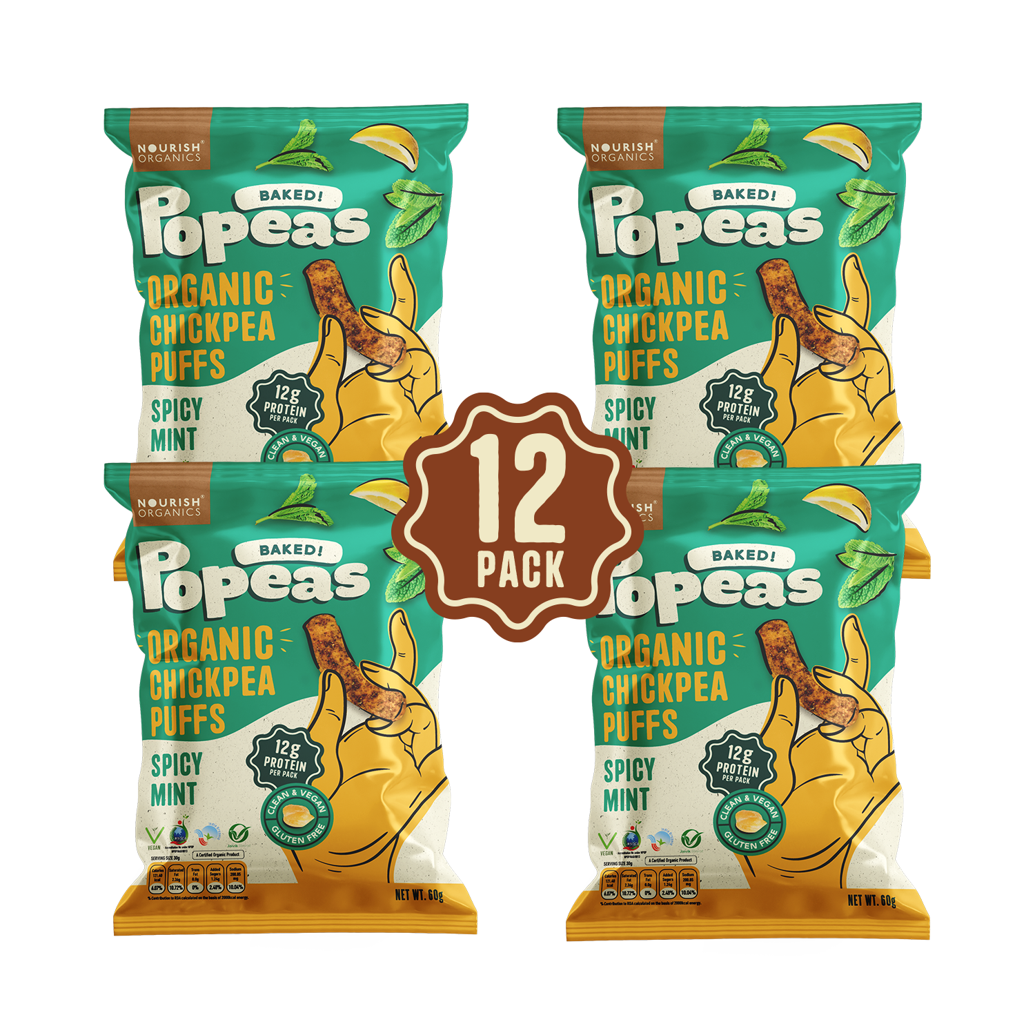 Spicy Mint Protein Puffs - Pack of 12, (60G)