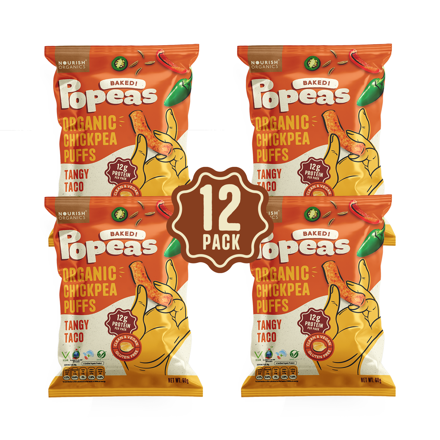 Popeas Protein Puffs - Tangy Taco (Pack of 12)