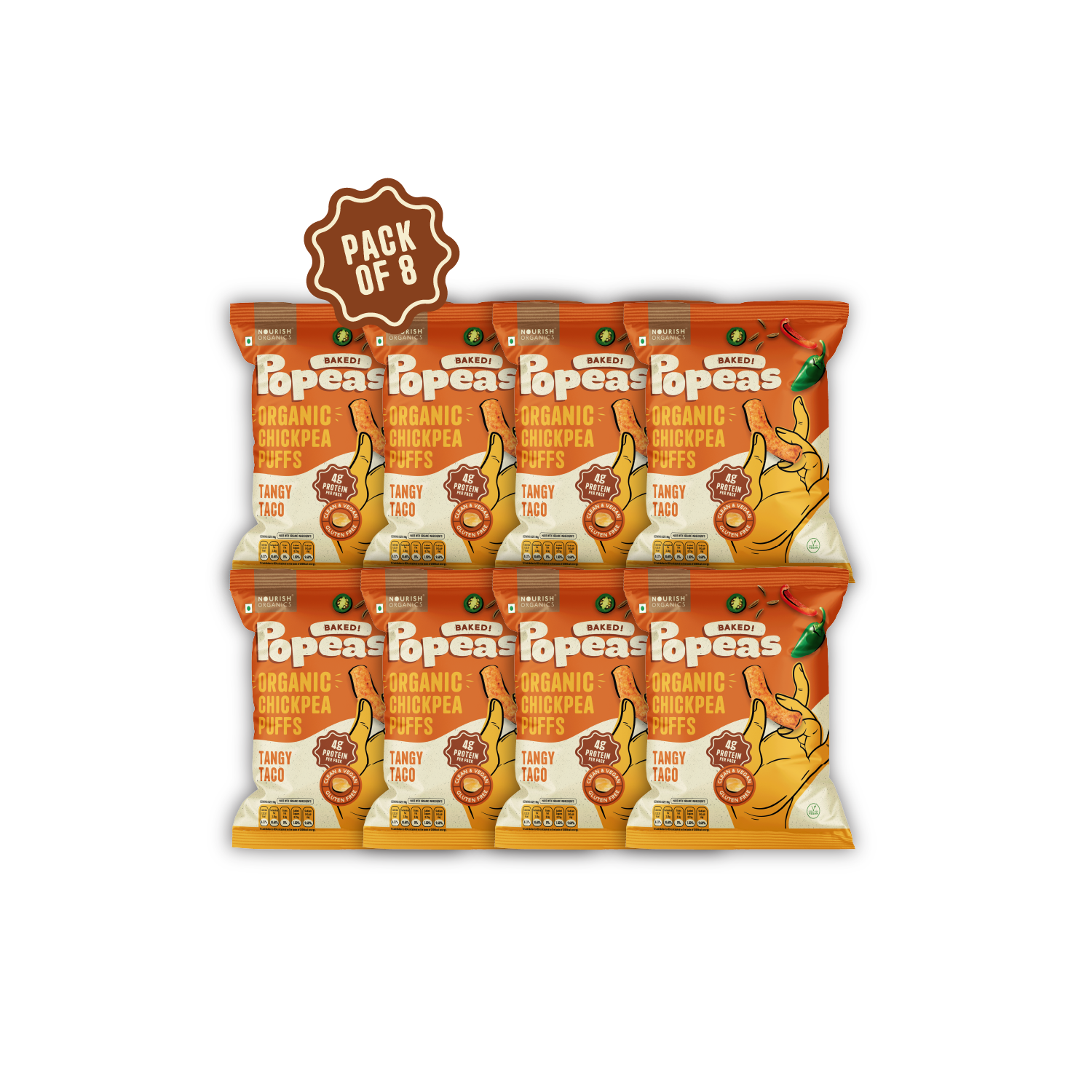 TANGY TACO Protein Puffs Mini - Pack of 8, (20G)