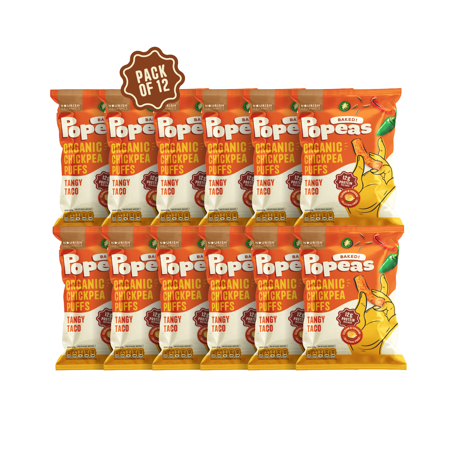 Tangy Taco Protein Puffs - Pack of 12, (60G)