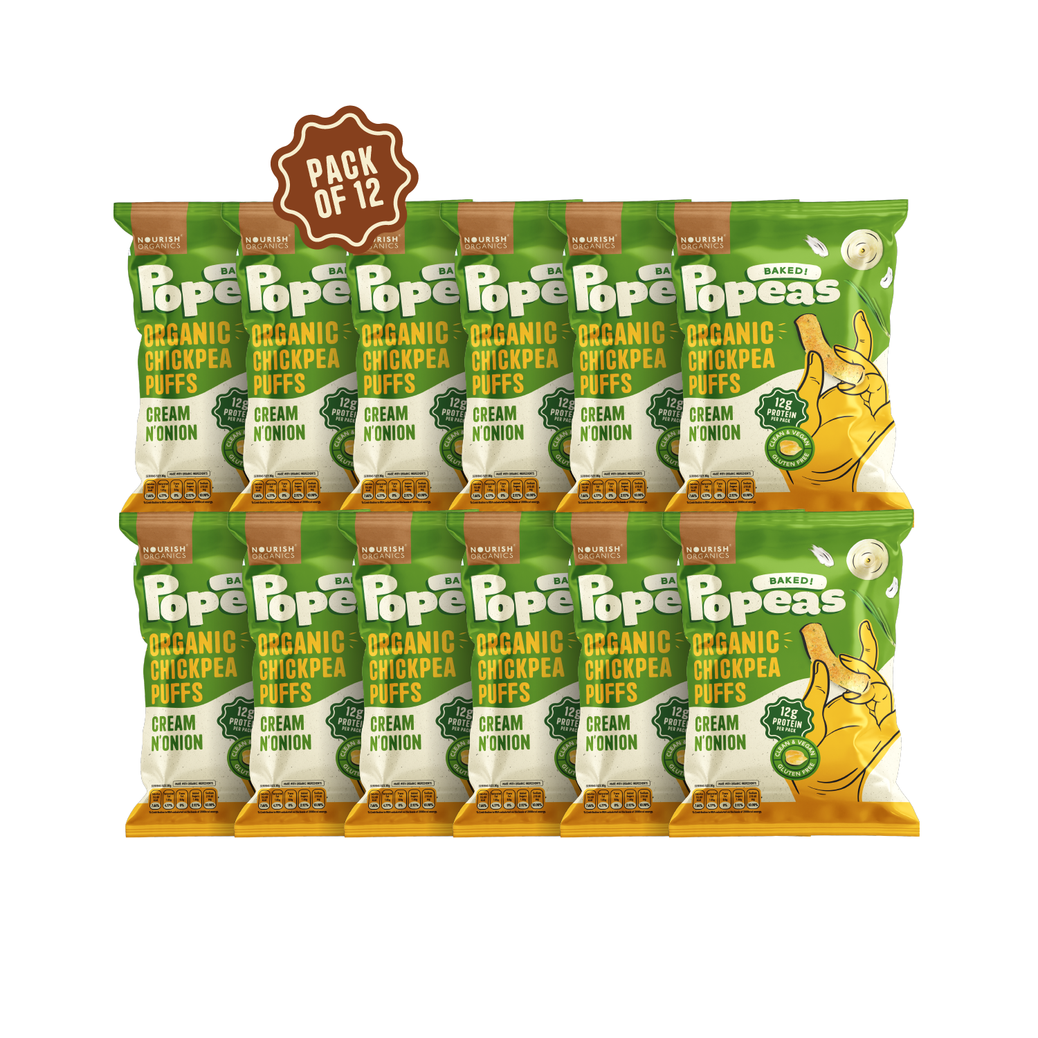 Cream & Onion Popeas - Pack of 12 (60g)