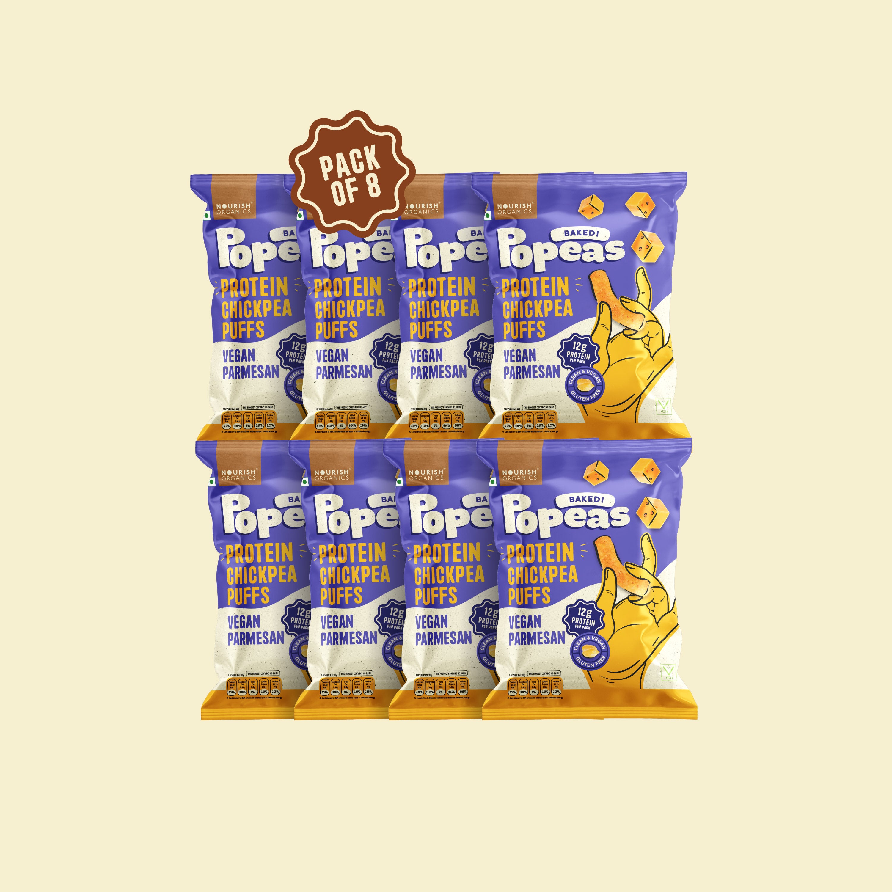 Vegan Parmesan Protein Puffs - Pack of 8, (60G)