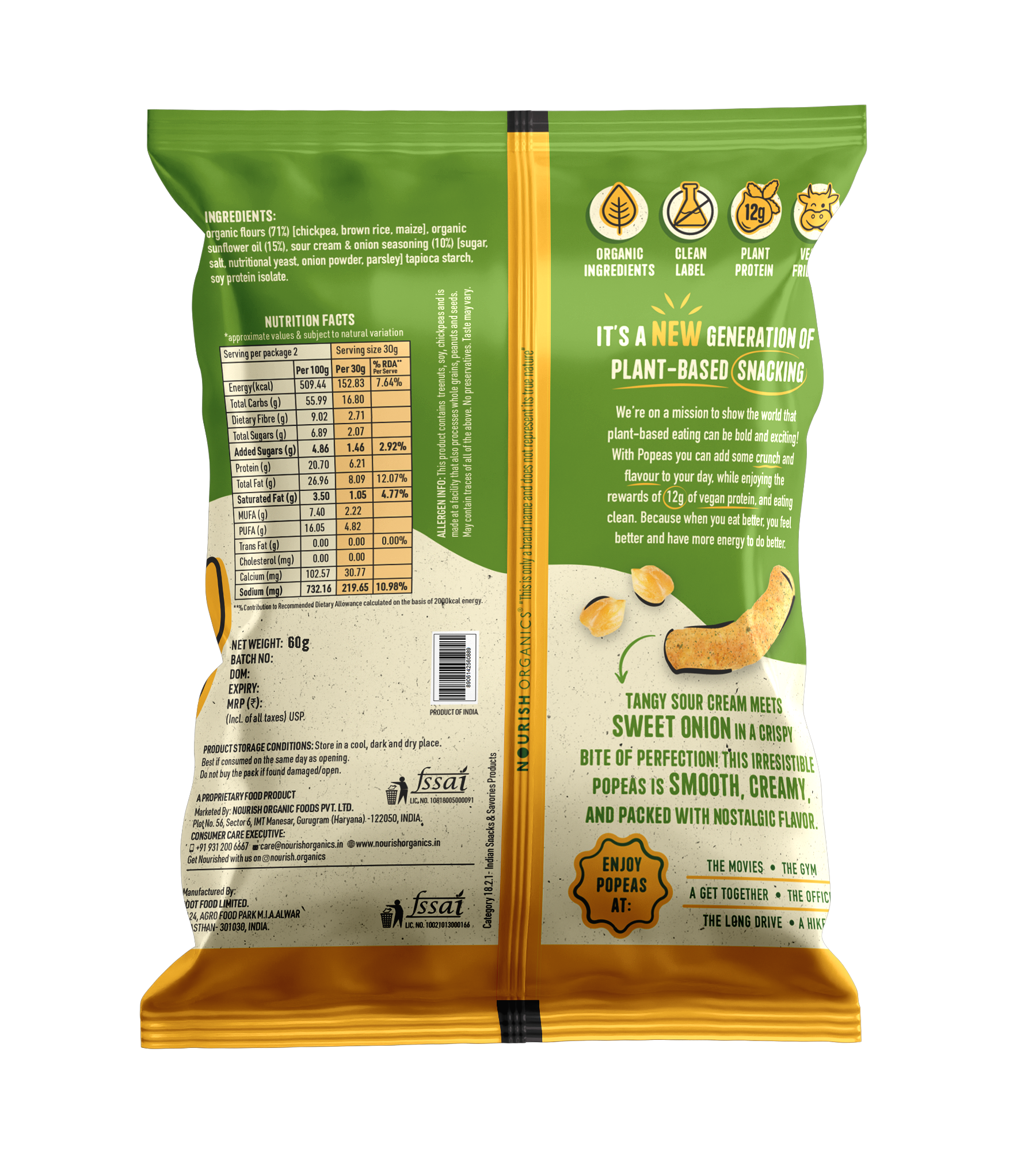 Cream & Onion Popeas - Pack of 12 (60g)