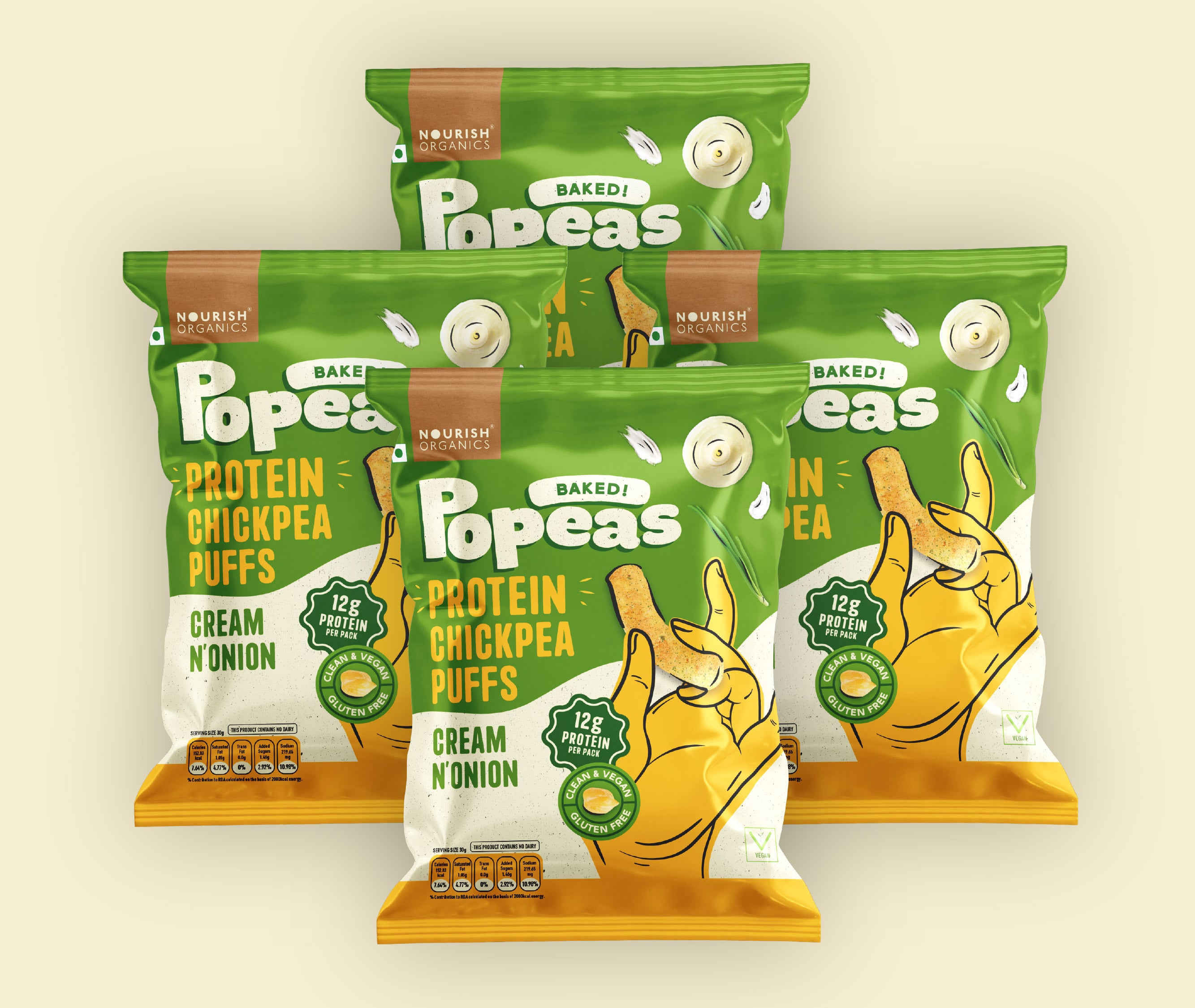 Cream & Onion Popeas - Pack of 4 (60g)