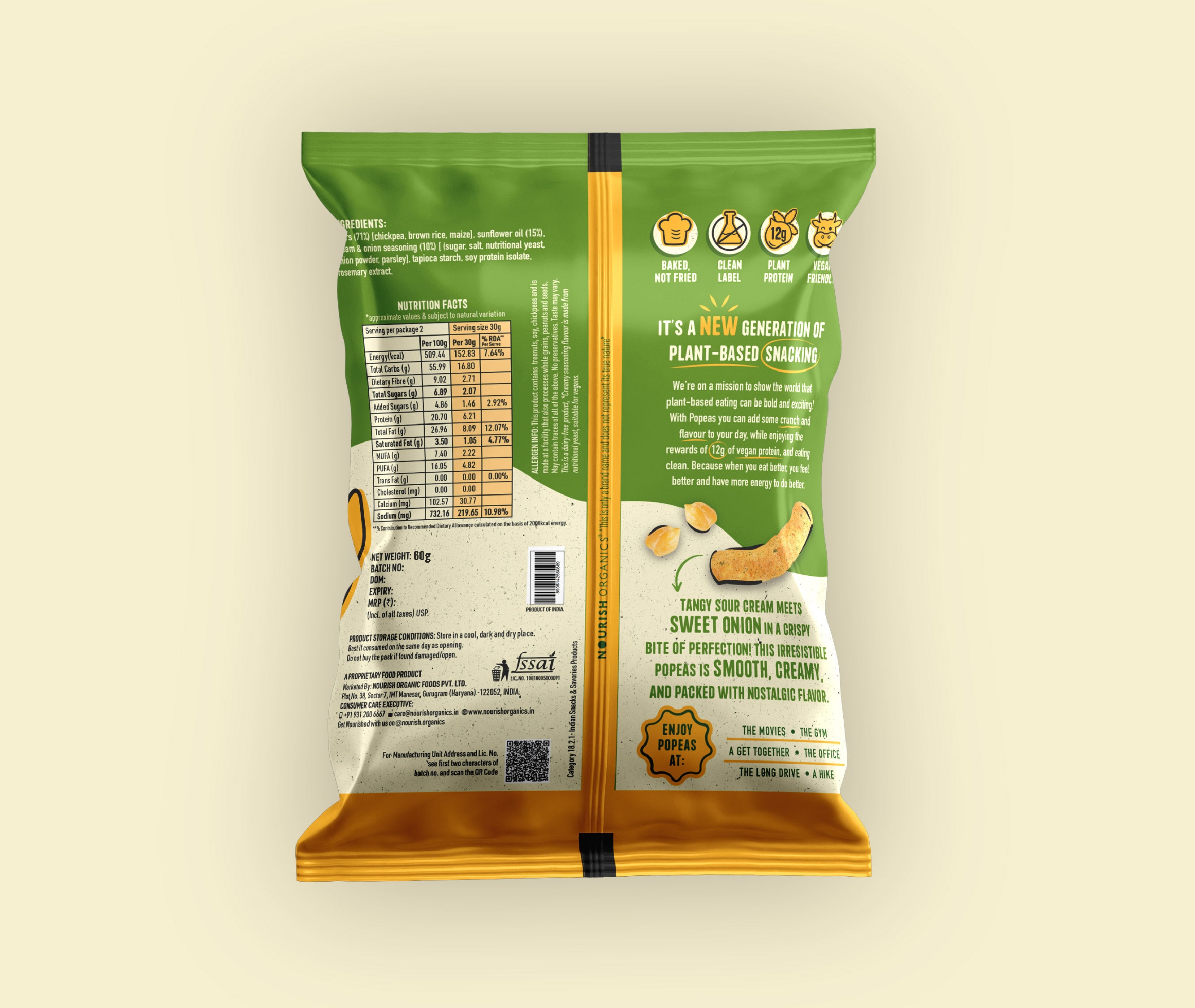 Cream & Onion Popeas - Pack of 12 (60g)