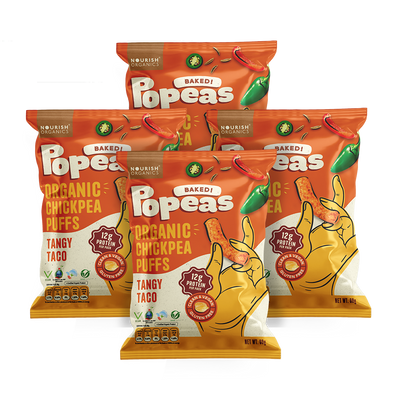 Popeas Tangy Taco Flavoured Peas – Zesty Snack | Nourish Organics - Pack of 4, (60G)