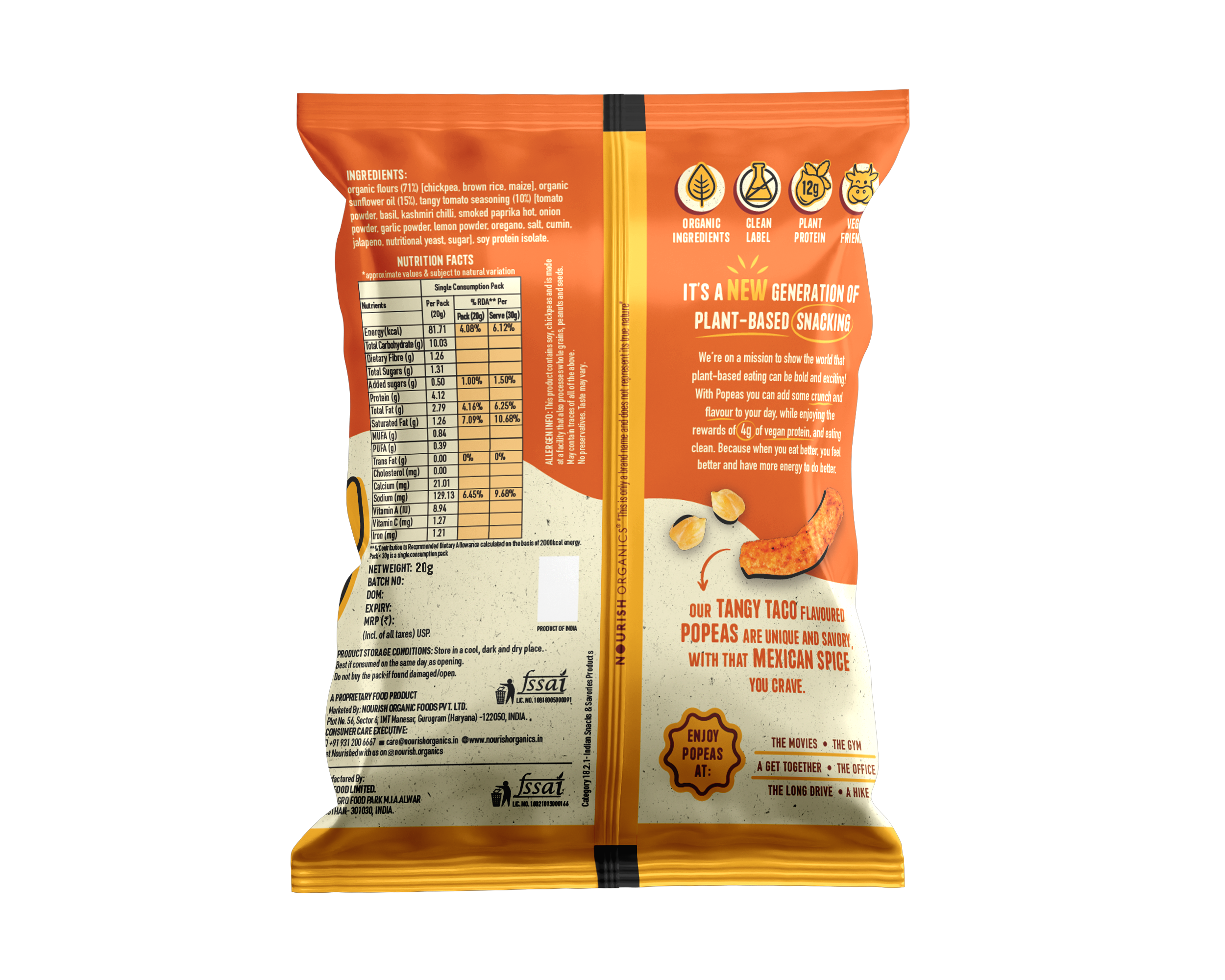 TANGY TACO Protein Puffs Mini - Pack of 8, (20G)