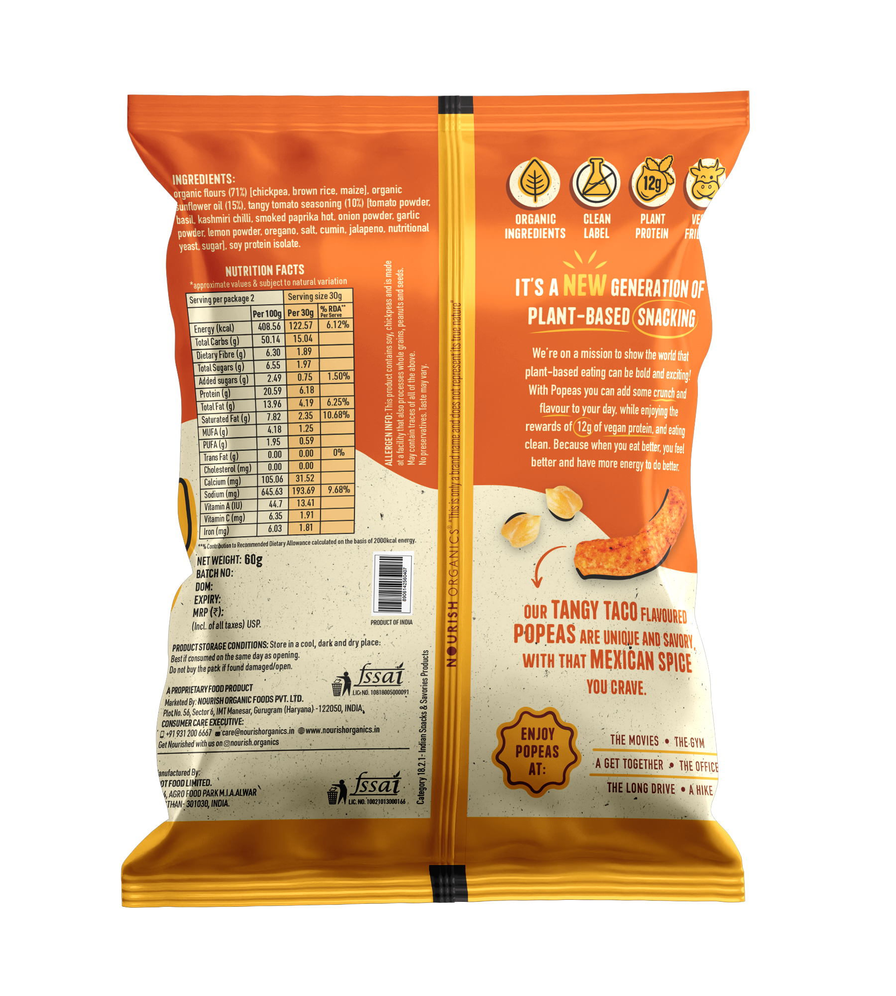 Tangy Taco Protein Puffs - Pack of 8, (60G)