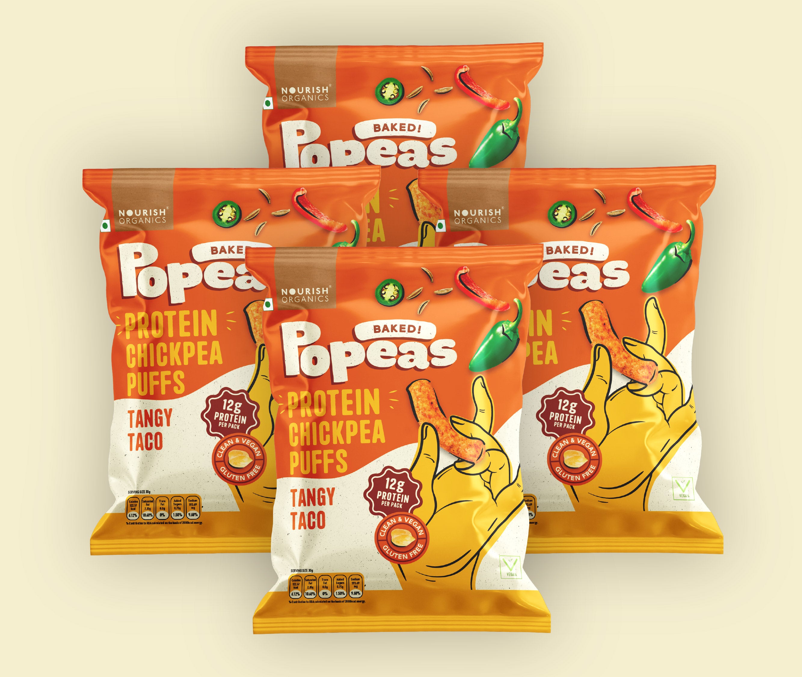 Tangy Taco Protein Puffs - Pack of 4, (60G)