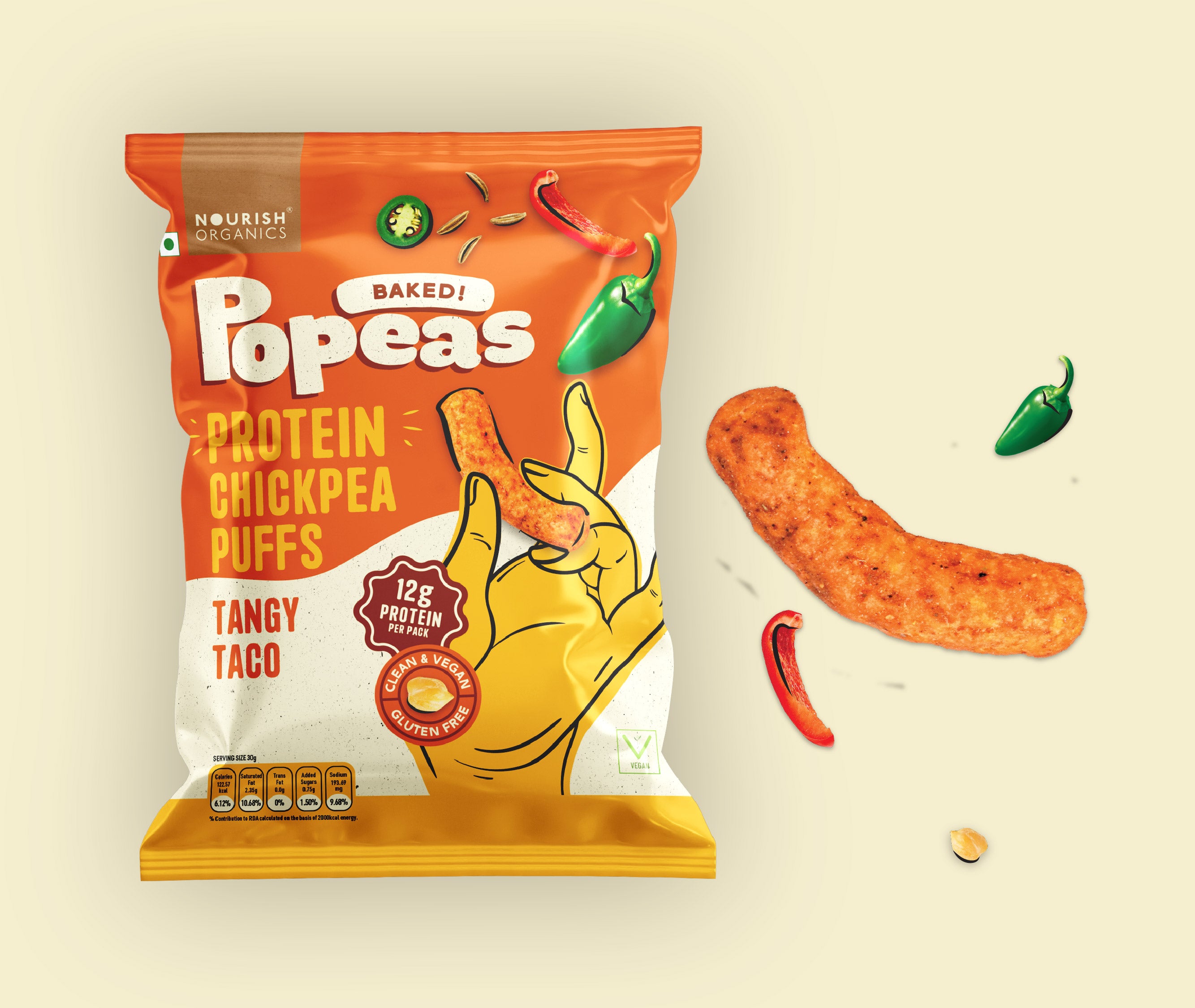 Tangy Taco Protein Puffs - Pack of 4, (60G)
