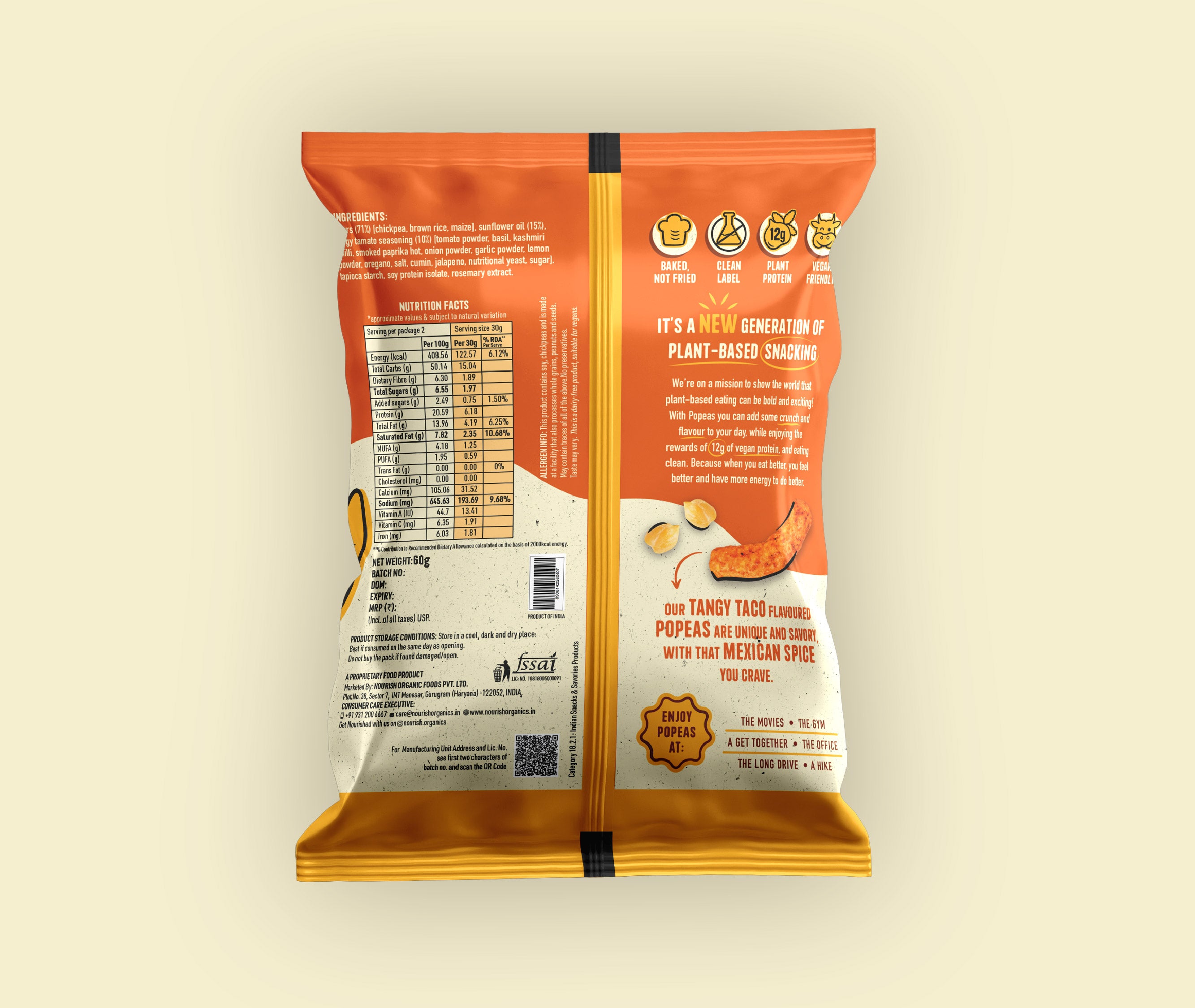Tangy Taco Protein Puffs - Pack of 8, (60G)