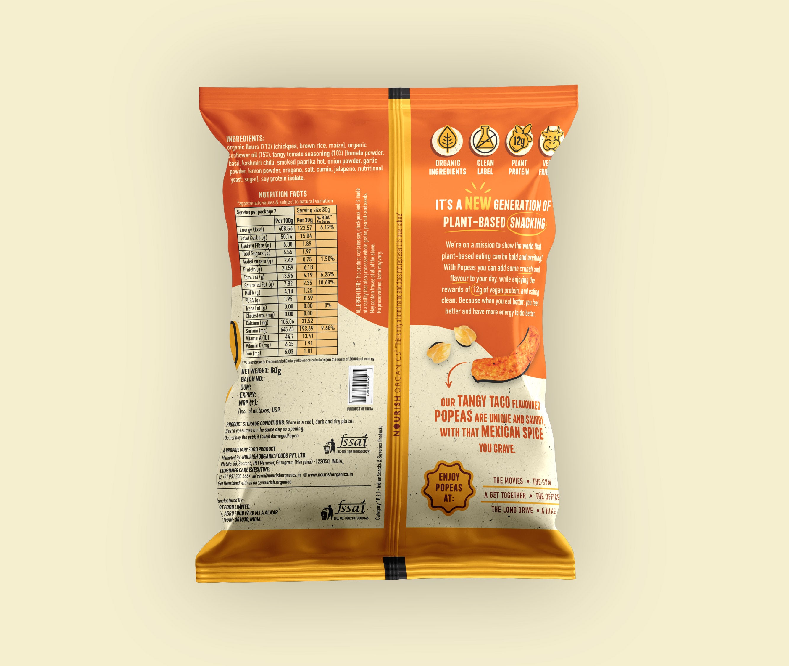 Tangy Taco Protein Puffs - Pack of 4, (60G)