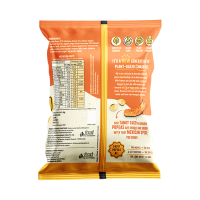 Popeas Tangy Taco Flavoured Peas – Zesty Snack | Nourish Organics - Pack of 4, (60G)