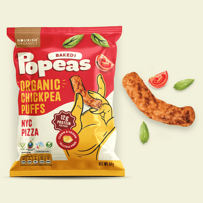 Popeas NYC Pizza Flavoured Peas – Savoury Snack | Nourish Organics- Pack of 4, (60G)